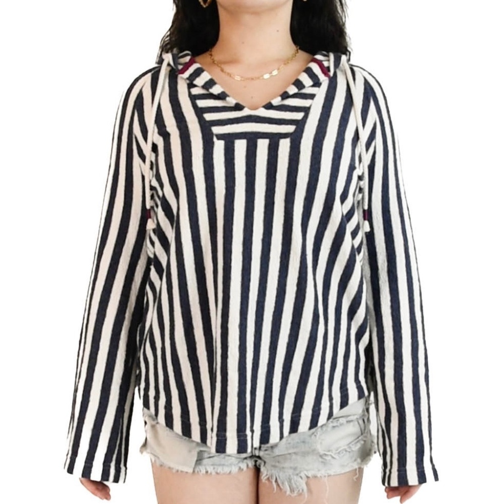 Old Navy White and Navy Blue Stripped Beach Hoodie